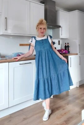 £9.99 • Buy Gorgeous Denim Midi Dress With Tie Straps Size 12 Asos