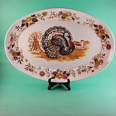 Apollo Ware Melmac Turkey Tray Platter 20¾  X 14½  Oval Shape Leaf Flower Border • $29.95