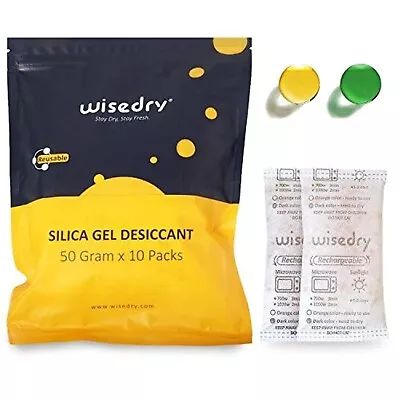 Wisedry 50 Gram [10 Packs] Silica Gel Desiccant Packets Microwave Fast Reacti... • £22.96