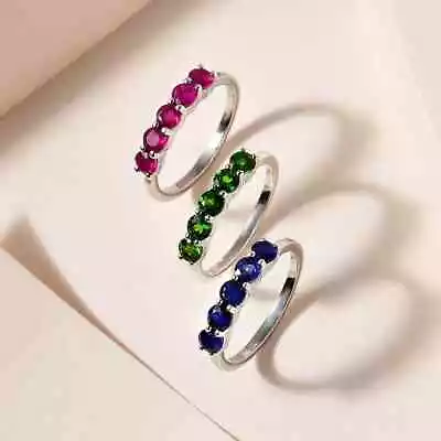 3.65ctw Chrome Diopside Ruby & Sapphire 3 Ring Set Platinum Plated Size 6 • $56