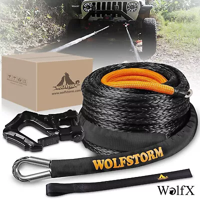 3/8 X100ft Synthetic Winch Rope Winch Line Cable Truck+Winch Hook+Safety Ribbon • $98.99