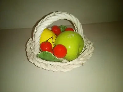 Vintage Woven Ceramic Fruit Basket Cherries Lemon Italy Capodimonte • $9.99