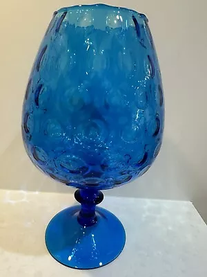 Vtg Empoli Italian MCM Glass Brandy Snifter Pedestal Vase Cobalt Blue Optic~28cm • $65