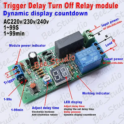 AC220V~240V 230V Delay Timer Delay Switch Turn Off Board Time Relay Module W/LED • £6.35