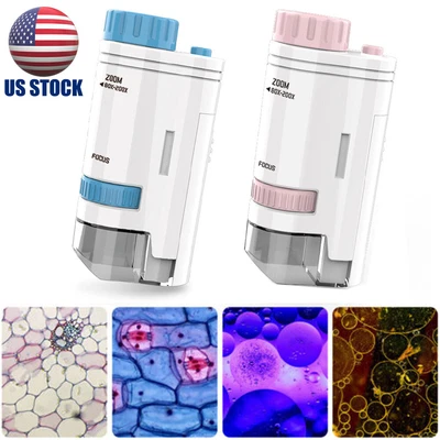 $13.79 • Buy US 60-200x Pocket Microscope Kids Science Experiment LED Light Portable Handheld