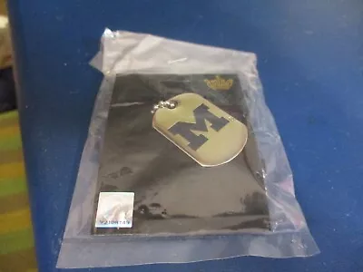 MICHIGAN WOLVERINES Block M Logo Dog Tag With Chain NIP • $7.99