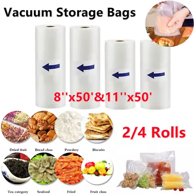 $24.93 • Buy 2/4 Roll 8 X50' 11 X50' Vacuum Sealer Bags Embossed Food Storage Bags Saver