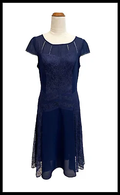 $24.95 • Buy REVIEW Women's Navy Lace Fit & Flare Evening Dress Cocktail Party Wedding Sz 10