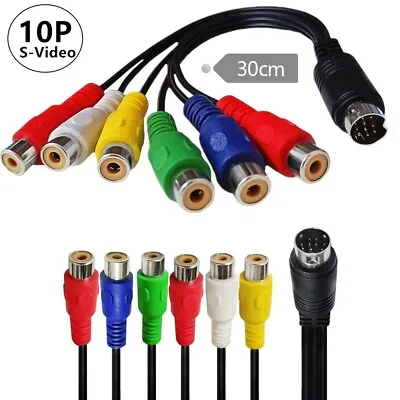 S-Video 10Pin To 6 RCA Female RGB Component & Composite Cable  Audio Adapter • $10.99