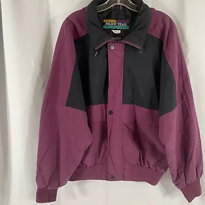 Vintage Pacific Trail Mens M Charger Jacket Roll Up Hood Pockets Burgundy Black • $14.88