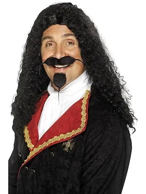 Mens Musketeer Wig Long Black Wavy Frizzy Hair Halloween Costume Adult NEW • $24.99