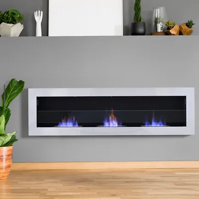 55 INCH Bio Ethanol Fireplace Wall Mounted/Insert Biofire Warmer Stove 3 Burners • £229.95