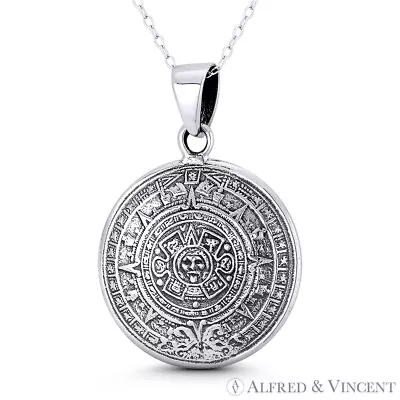 Mayan Calendar & Aztec God Tonatiuh Quarter Dome Pendant In .925 Sterling Silver • $29.39