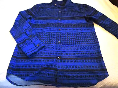 Mens $460 Diesel  Cirlis   Nehru Collar Button Front Shirt Blue/black Eu  40 • $60.29