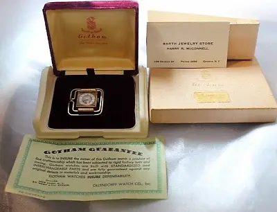 RARE ART DECO 30s SWISS GOTHAM MONEY CLIP WATCH ORIG CASE-WRANTEE-BOX- RUNS NICE • $280