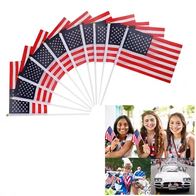  100pcs American Flags Mini US Handheld Stick Flags On Metal Stick With Round • $23.68