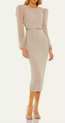 NEW Mac Duggal Ivory Blush Beaded Midi Cocktail Dress Formal Size 10 $598 • $158