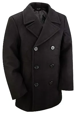 Pea Coat US Navy Military Vintage Style Winter Warm Wool Jacket Dress Top Black • $92.54