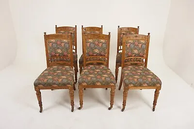 6 Victorian Oak Upholstered Dining Chairs Scotland 1880 H1169 • $1015