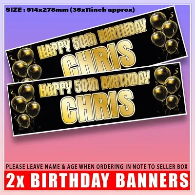 2 Personalised Birthday Banner Gold Party Balloon -18th 21st 30th 40th 50th 60th • £4.49