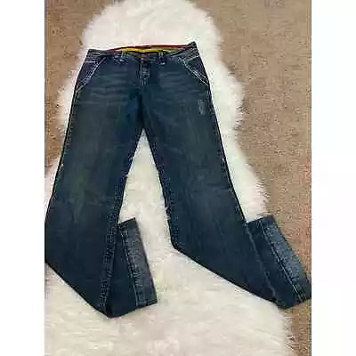 Vertigo Womens Jeans Slash Pockets Belt Loops Low Rise Stretch Blue Size 28 • $35