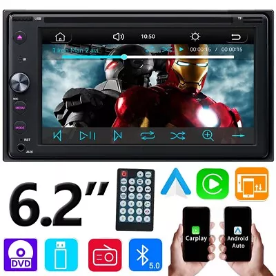 6.2  Double Din Car Stereo FM Radio CD DVD Player Wireless Carplay Bluetooth USB • $114.99