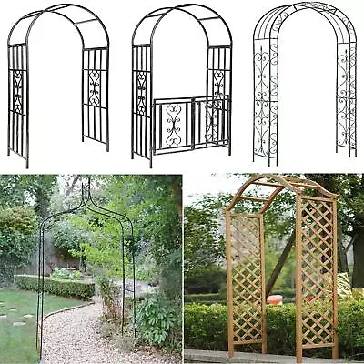 Metal Wooden Garden Arch Rose Archway Pergola Arbour Climbing Plants Trellis • £49.99