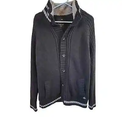 AMERICAN STITCH Black And Gray Heavy Knit Button Up Sweater Jacket Mens SZ 2X • $26