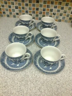 Vintage Barratts Of Staffordshire Willow Pattern 6 X Cups & Saucers • £12.99