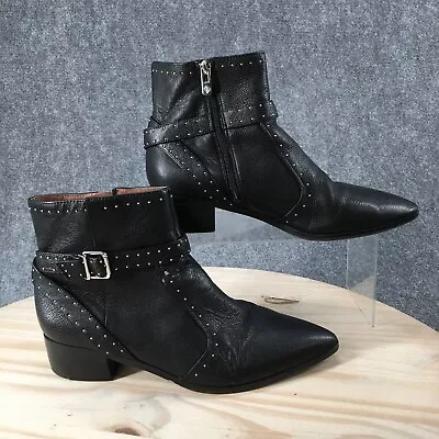 Antonio Melani Boots Womens 10 M Studded Pointed Ankle Bootie Black Leather Zip • $22.99