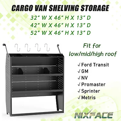 Van Shelving Storage For Ford Transit GM NV Promaster Sprinter Metris +hook • $329.99