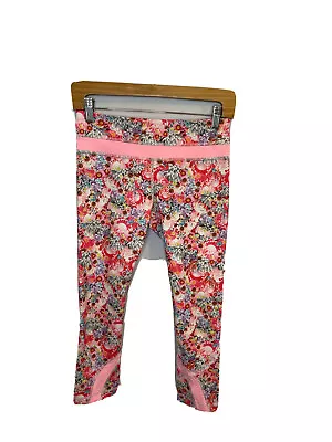 Lululemon Women’s Run Inspire Crop II Pink Floral Flowabunga Leggings Size 4 • $17.95