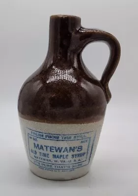Antique Matewan's Old Time Maple Syrup Mini Stoneware Jug Matewan West Virginia  • $125