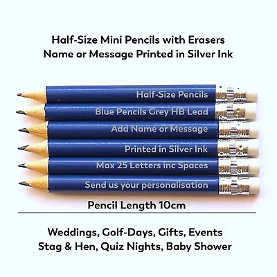 Personalised Printed Half-Size Pencils With Erasers. Golf Gift Wedding Events • £5.95