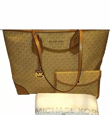 MICHAEL KORS Eva Large Butternut Tote & Pouch MK Logo Shoulder Bag Handbag • $15.99