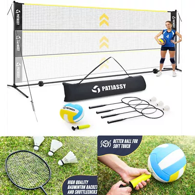 5.1-7.4ft Portable Volleyball Badminton Net Set 17FT Adjustable Heights W/ Poles • $98.36
