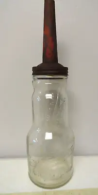 Vintage 20s 30s Marquette Mfg Co 1 Quart Glass Oil Bottle With Spout D/S • $69.99