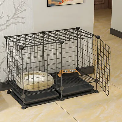 Metal Dog Cage Puppy Animal Training Kennel Pet Carrier Crates W/Tray 30  Black • £18.95