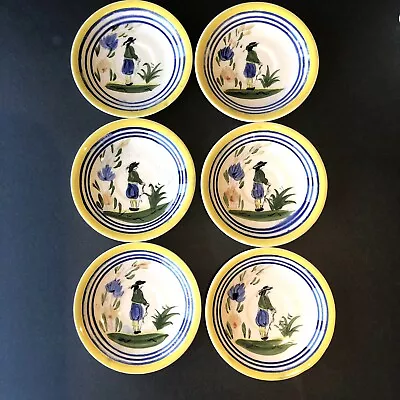 Vtg Henriot Quimper Pottery French Faience Man Pattern Plate Saucer Set Of 6 • $66