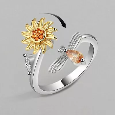 $12.27 • Buy Spinning Sunflower Adjustable Anxiety Ring For Women Rotatable Anti-stress AU