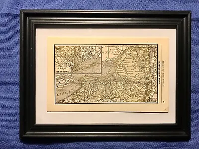 Old 1883 Historical NEW YORK STATE Map Framed Color Detailed RR Great Gift • $15.96