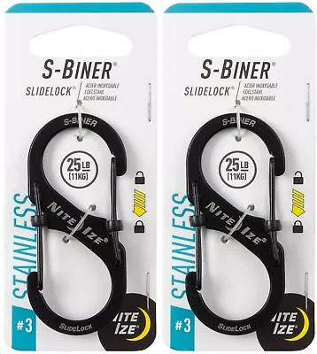 Nite Ize S-Biner SlideLock Stainless Steel Carabiner #3 - Black (2-Pack) • $11.34