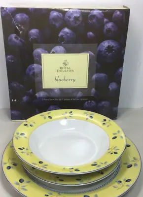 £86.52 • Buy NEW Lot Of 4 Royal Doulton Blueberry 3 Piece Set Dinner Salad Soup Bowl NICE!