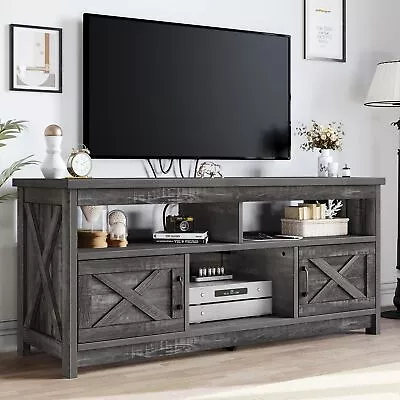 Farmhouse TV Stand For 65 In With Power Outlet Media Console W/ Storage Cabinet • $135.99