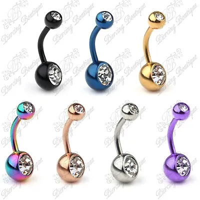 Belly Bars Navel Button Bar Piercing Curve Banana Crystal Double Gem • £10.72