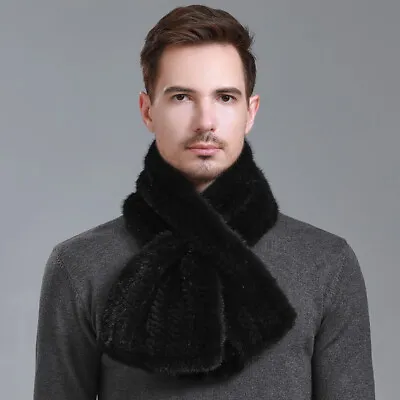 Men's Real Mink Fur Scarf Neckerchief Winter Warm Collar Wraps Fishtail Black • $35.19