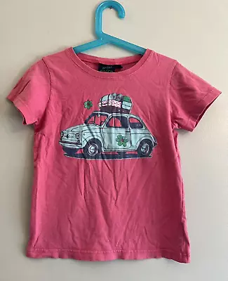 MINI BODEN Pink Short Sleeve Travel Blue Bug Car Graphic T Shirt Top Size 9 10 • $1.99