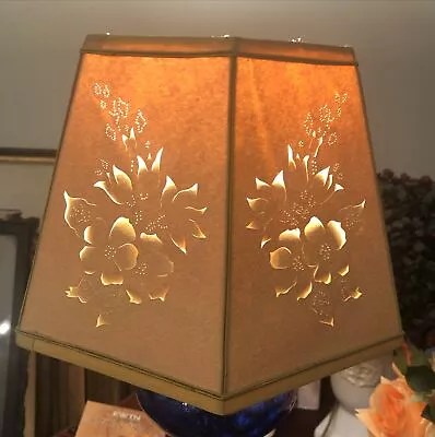 Vintage 10” Hexagon Bridge Lamp Shade Lampshade Flowers Cut & Pierced Paper • $26