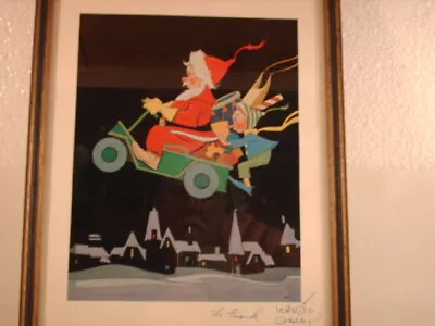 Vernon Grant Singed Art  Santa In The Golf Cart  In Wood Frame 8 1/2 X11  1983 • $110