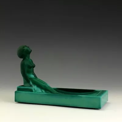 French Art Deco Malachite Glass Lady Large Bowl 1930' H.Hoffmann • $229